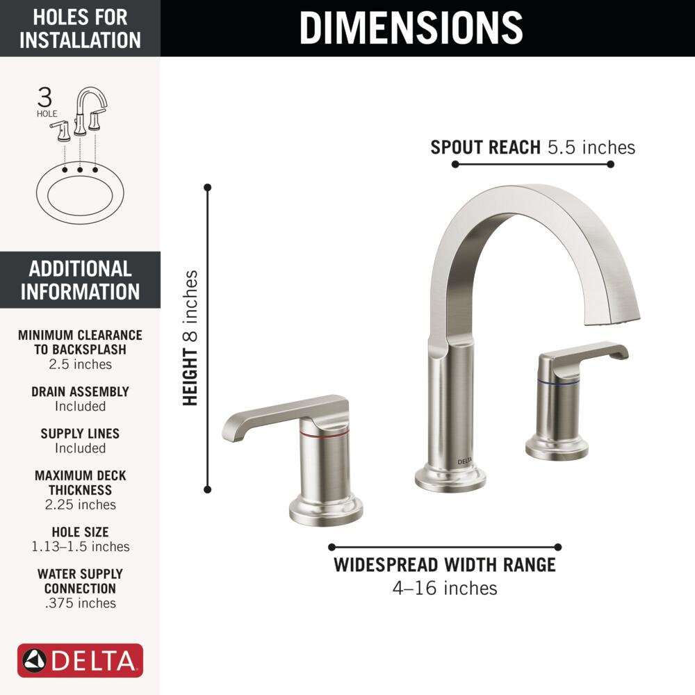 Tetra 3-Hole Widespread Bathroom Faucet, Chrome