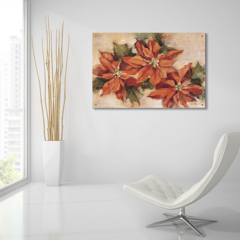 «Poinsettia Trio» par Cheri Blum, art mural en verre acrylique, H 24 po x l 36 po x P 0,2 po