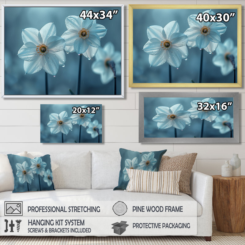 «Kerns - Daffodils», reproduction d'art murale, Cadre flottant blanc, H 16 po x l 32 po