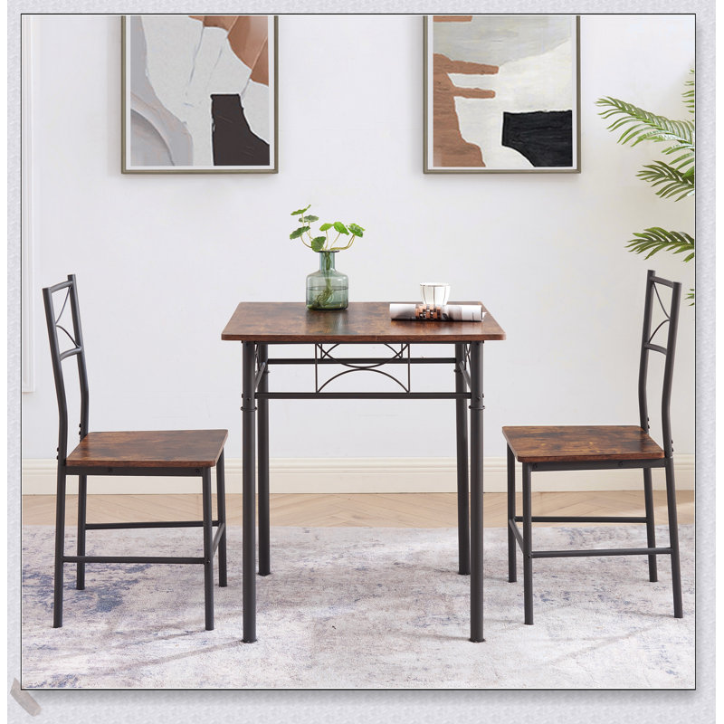 3-Piece Retro Brown Kitchen Dining Set with Sturdy Steel Frame for Compact Spaces