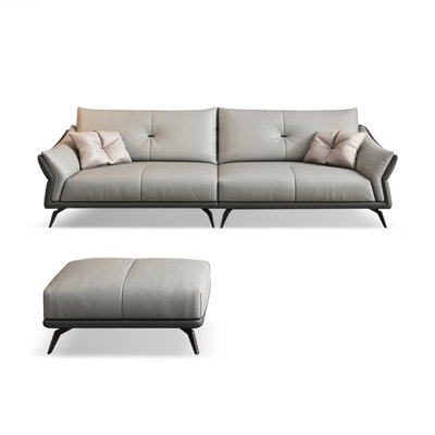 Gray Genuine Leather Modular Sofa cushion couch