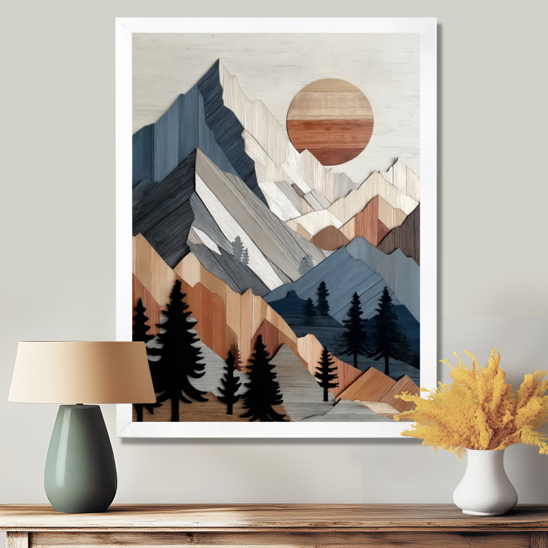«Bold Mountains Landscape», art mural abstrait sur toile, H 30 po x l 40 po, Reproduction encadrée, Blanc