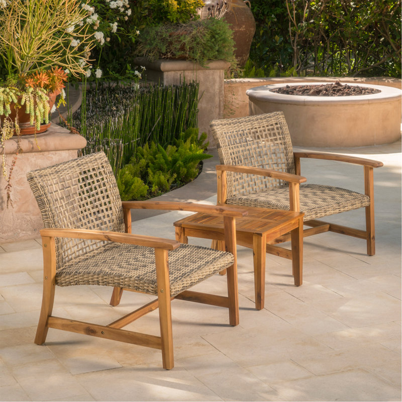 Ensemble de fauteuils club d'extérieur en bois d'acacia avec cadre en bois d'acacia, ensemble de 2 pièces, Naturel