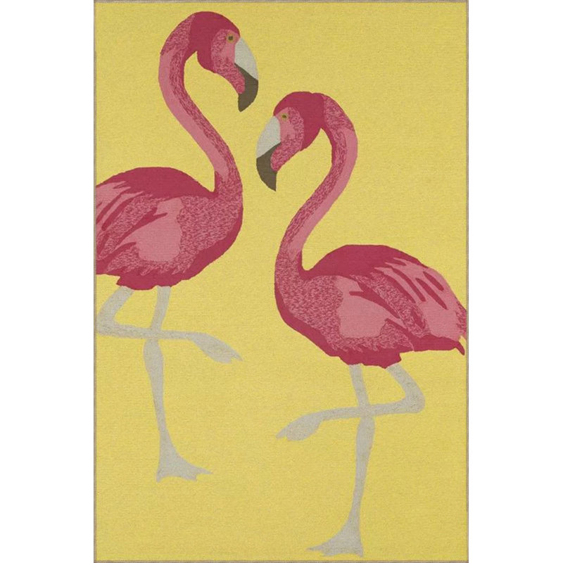 Tapis décoratif jaune à motif coloré de flamants animaux jaunes, Tapis de couloir 2 pi 6 po x 9 pi 11 po