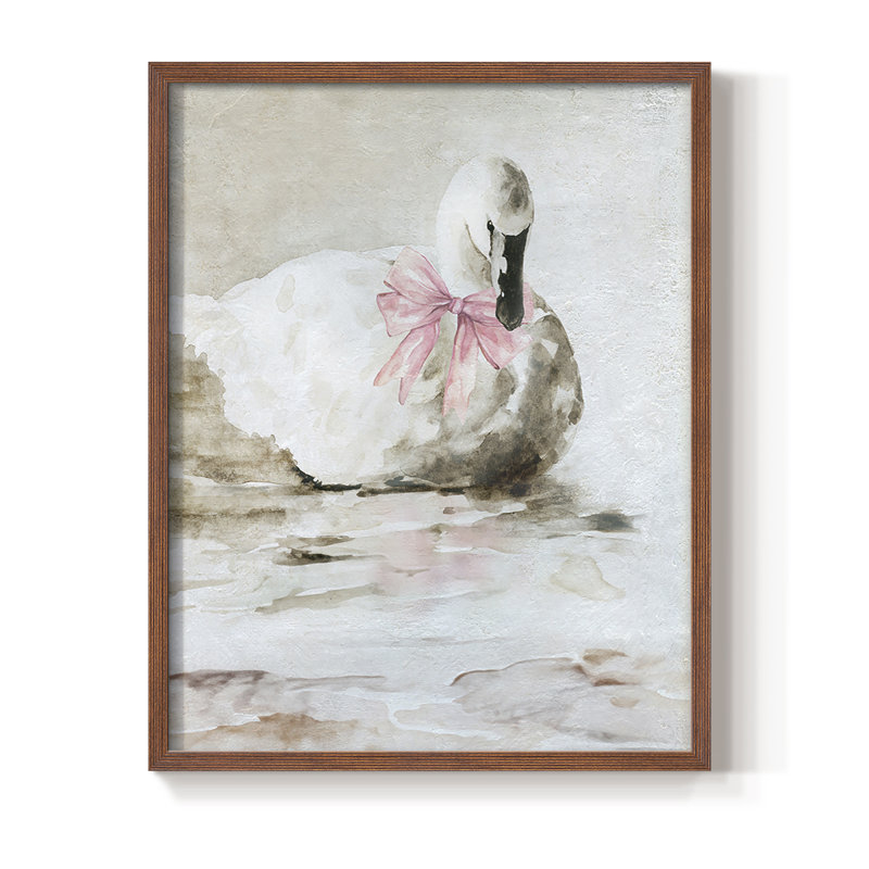 Reproduction encadrée de cygne rose - bois massif