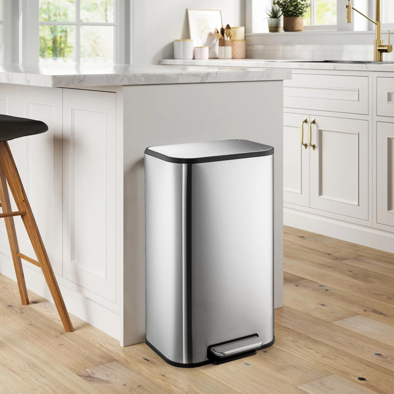 Poubelle intérieure en acier inoxydable 3,2 / 5,3 / 8/13 gallons avec couvercle, poubelle à marche douce, seau intérieur pour la cuisine