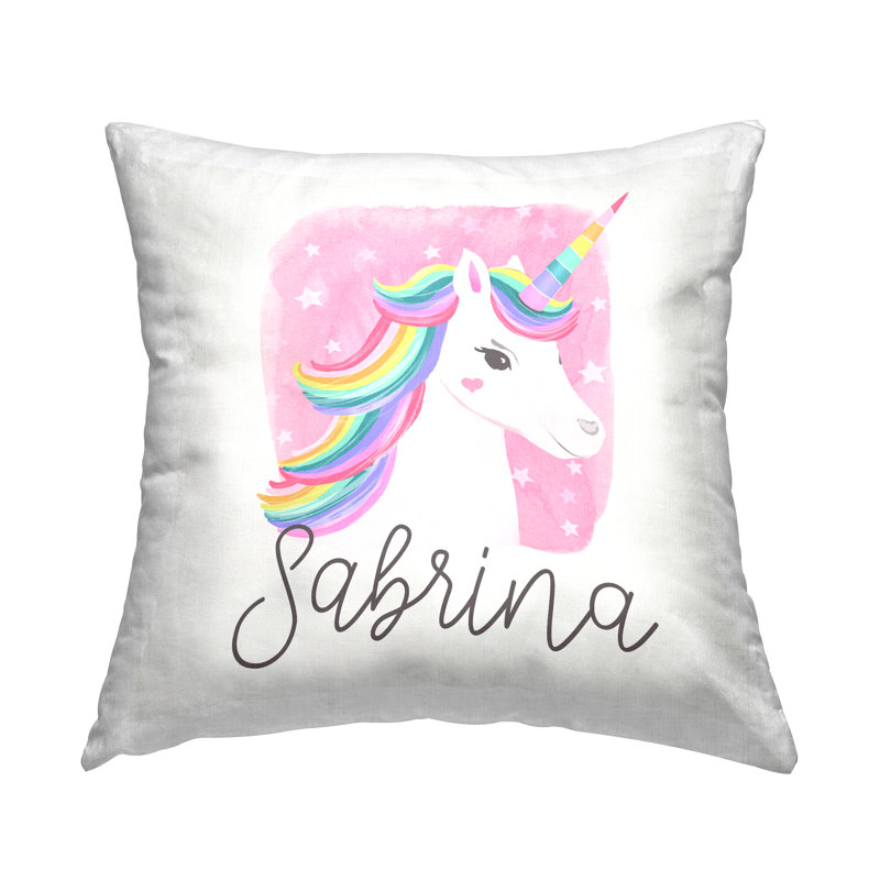Coussin décoratif imprimé licorne avec crinière arc-en-ciel par Diane Neukirch, Oui