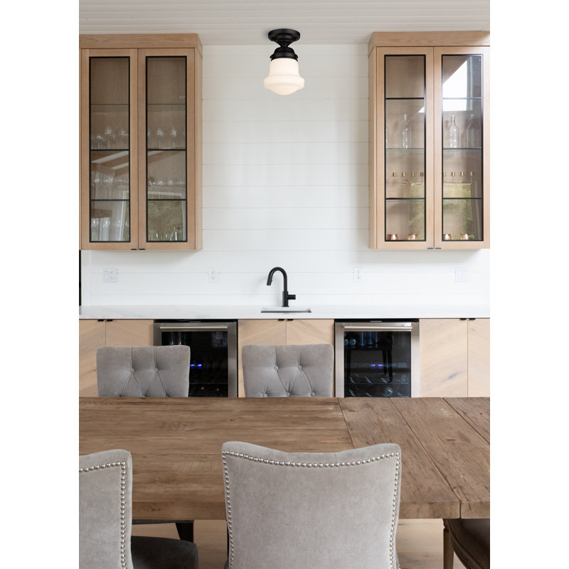 Neriah Glass Semi-Flush Mount Pendant, Matte Black, 9" H x 6" W