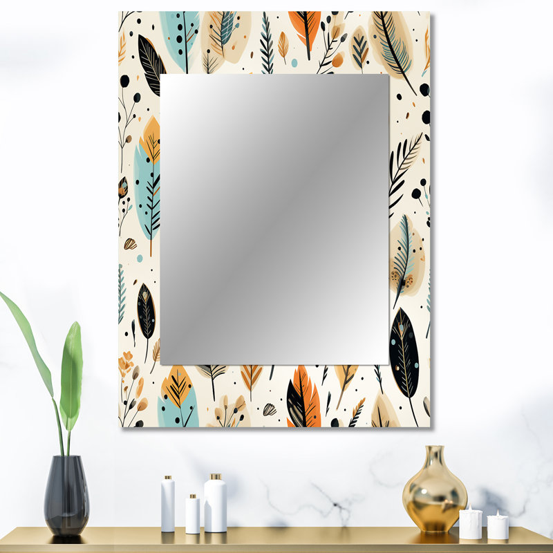Motif bohémien rustique Zury - grand miroir mural botanique, miroir décoratif botanique, impression d'art en métal