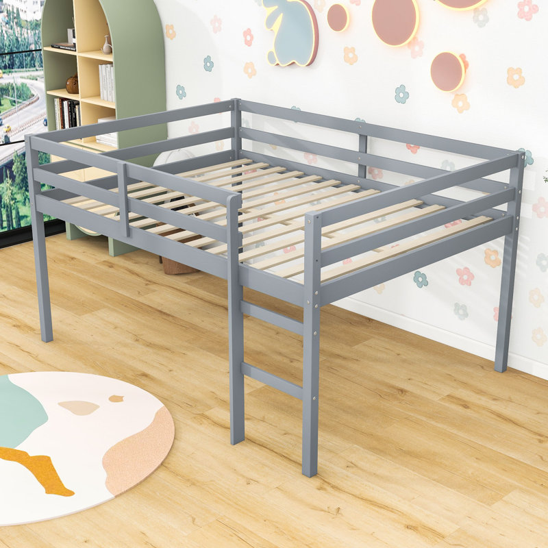 Lit mezzanine double avec rangement spacieux et échelle, Gris