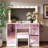 Makeup Vanity With Glass Top, 15 Hollywood Bulbs, 11 Drawers And Stool
