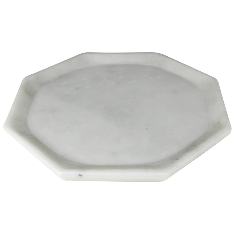 Assiette décorative en marbre blanc, H 1 po x l 8 po x P 8 po