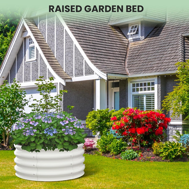 Metal Raised Garden Bed, Beige, 30cm H x 120cm W x 120cm D