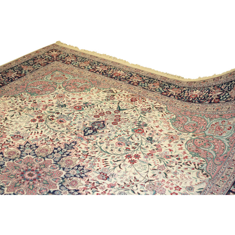 Tapis ivoire et bleu marine noué à la main de haute qualité