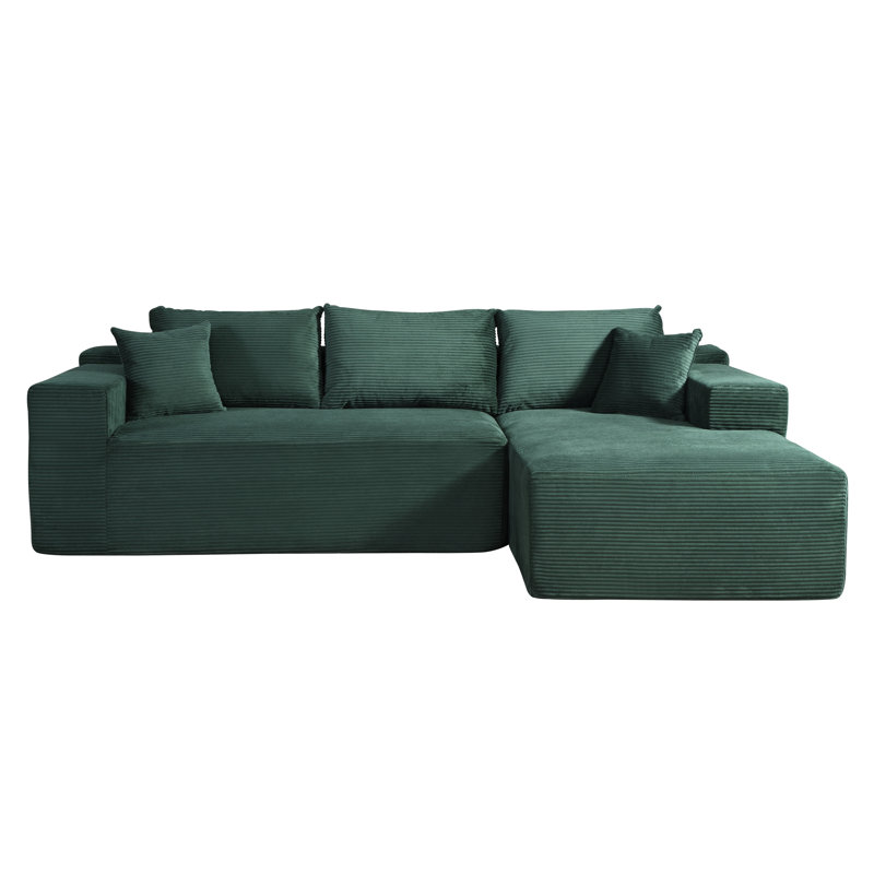 Boneless high density foam sectional sofa, Right Hand Facing, Dark Green Corduroy