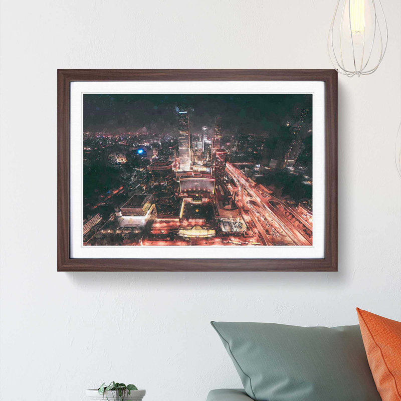 Skyline of Beijing in China in Abstract - Picture Frame Graphic Art Print, Walnut Framed, 62cm H x 87cm W x 2cm D