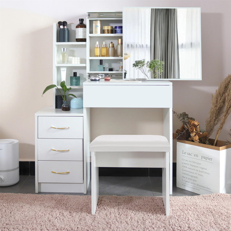 Biff Dressing Table with Mirror, White