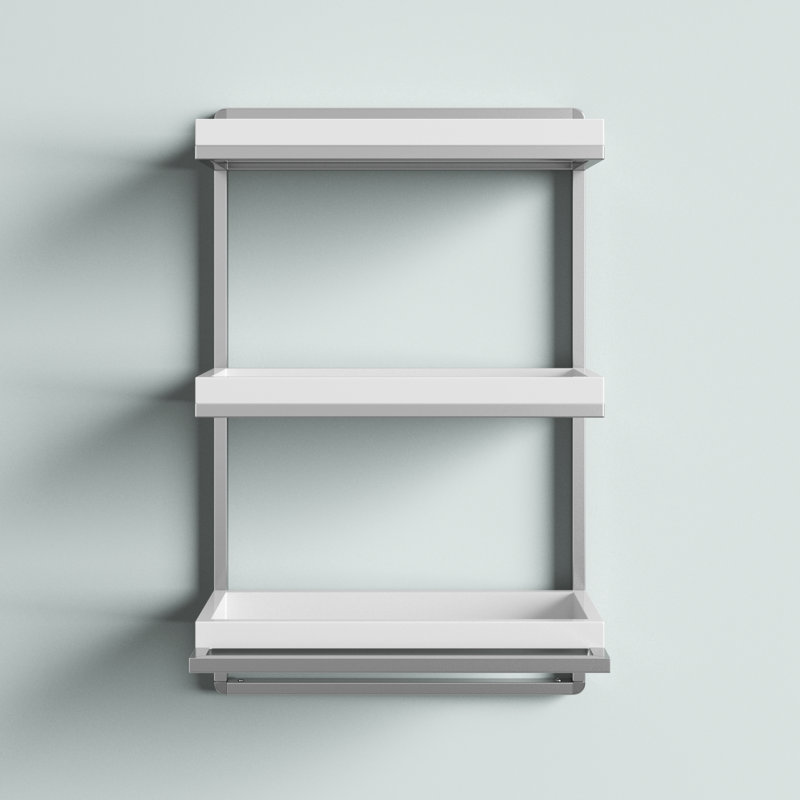 Sleek 34.5" White Floating Wall Shelf with Chrome Towel Bar