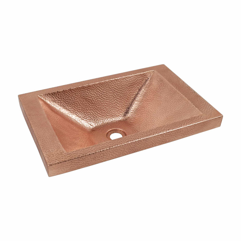 Hana Antique Copper Metal Rectangular Drop-in Bathroom Sink, Polished Copper