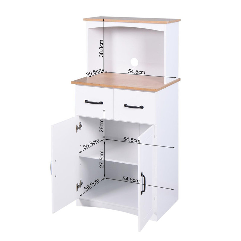 Armoire à micro-ondes en bois blanc avec rangement pour garde-manger et tiroir