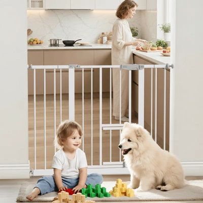 Pressure Mounted Baby Gate with Cat Door, Auto‑Close Pet Gate for Dogs and Kittens, No Drill Metal Safety Gate, Walk‑Thru Child Gate for Doorways Hallway Stairs, Fits 29.5-44.1 Inch Openings