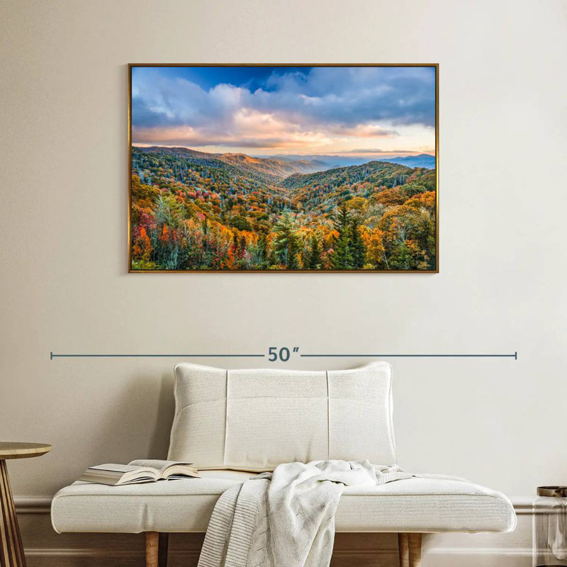 Smoky Mountains at Fall, Cadre flottant doré, 40 po x 27 po