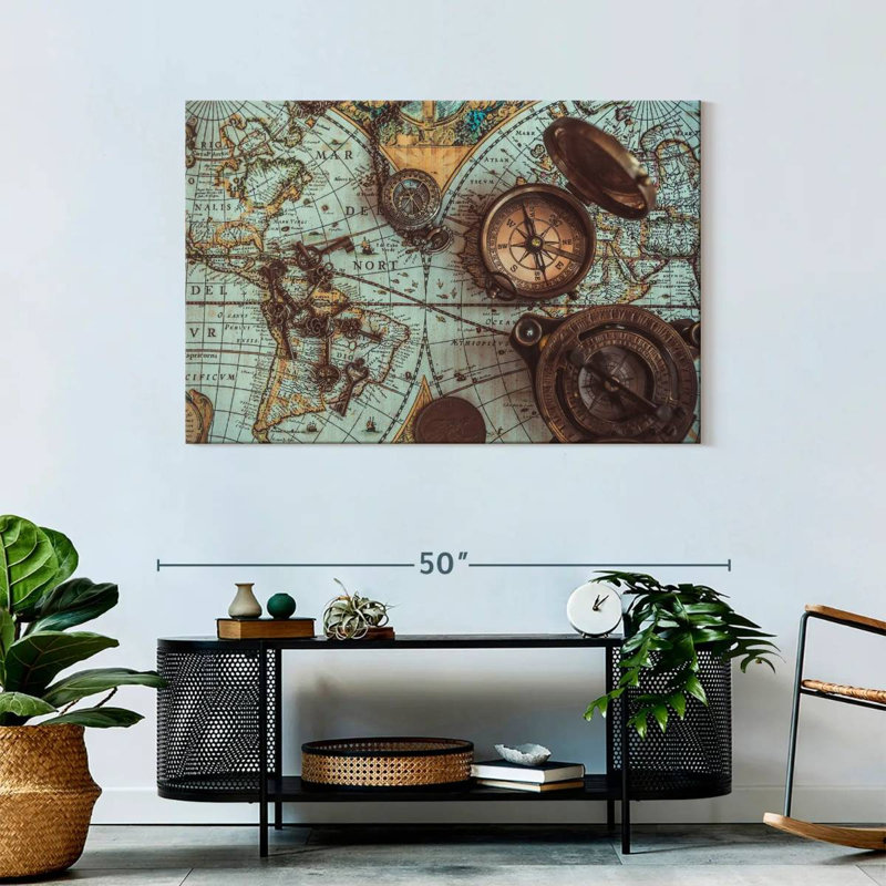 Carte de pirate antique sur toile, H 30 po x l 45 po x P 1,25 po