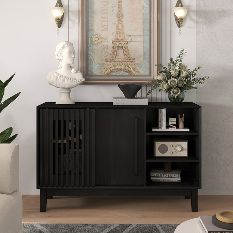 Buffet de style rustique Ã  2 portes et pieds en bois massif, Black