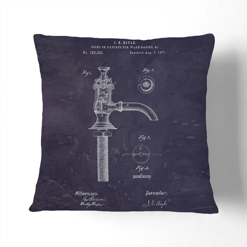 Water Faucet Tap Patent Dark Scatter Cushion, 55cm H x 55cm W x 20cm D, Black