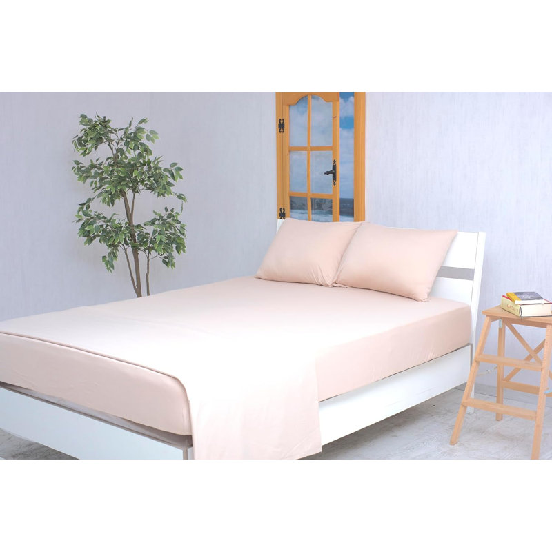 Drap-housse en coton 400 fils à densité de tissage 400, Très grand lit, Beige clair