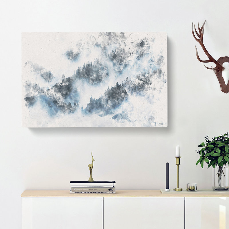 Grey Wolf In A Winter Forest Watercolour - Wrapped Canvas Print, 40cm H x 60cm W x 3cm D