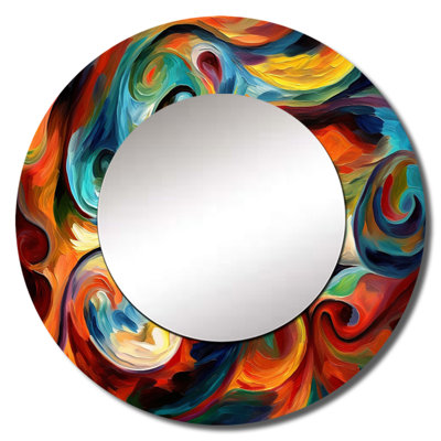 Ragbir Exploring Yellow Abstracted Liquidity I - Liquid Ink Mirror, Orange Unique Wall Mirror, Printed Metal Art