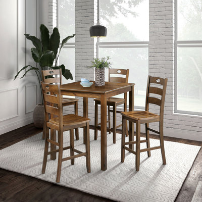 Transitional Style 5Pc Dining Table Set 1X Counter Ht. Table 4X Chair Square Shape Table Slat Back Chair