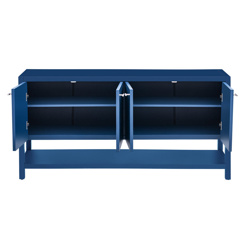 Console d'entrée avec tablettes réglables et étagère inférieure à quatre portes, Marine