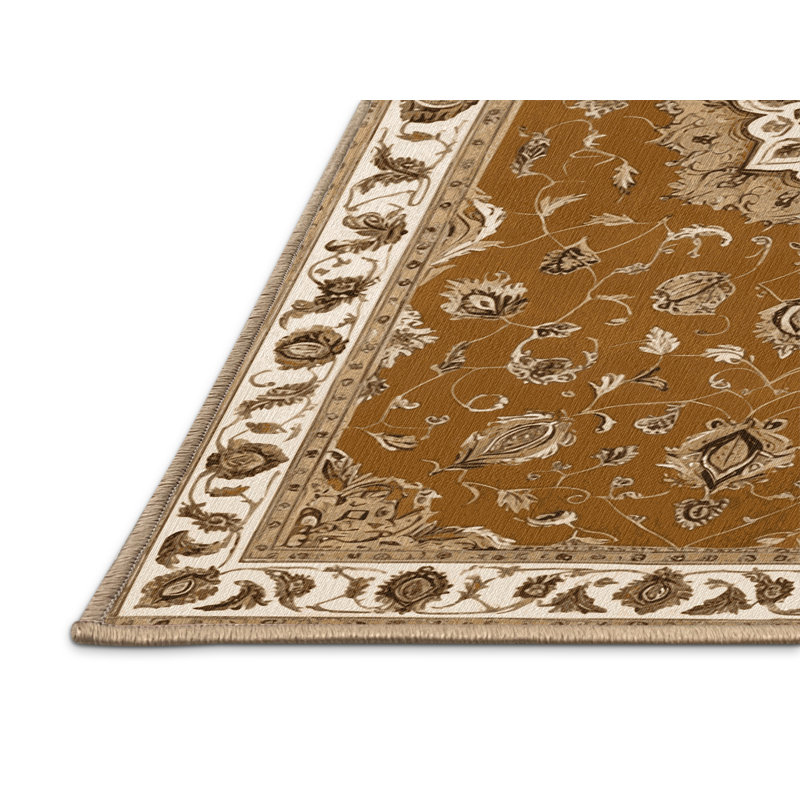 Tapis brun Tabriz lavable à la machine, Rectangulaire 2 pi x 3 pi