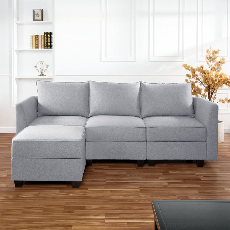 Canapé modulaire en lin avec repose-pieds et canapé de rangement pour le salon Marcuz, Gris