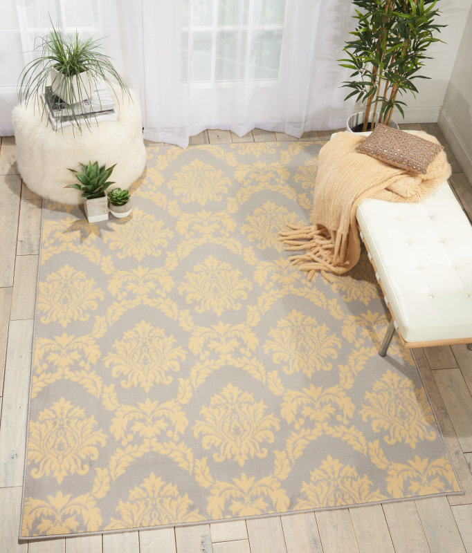 Tapis damassé gris Florissant, Rectangle 5 pi 3 po x 7 pi 3 po