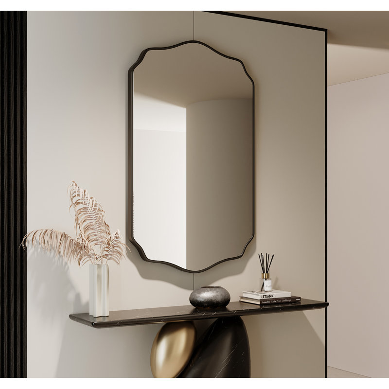 Miroir festonné miroir mural irrégulier Miroirs rectangulaires uniques pour salle de bain ， Hall d'entrée, Noir