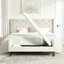 Banquette de lit coffre moderne capitonnée de 162 cm avec dossier, coussins cylindriques en chenille, gris pâle-1801043833