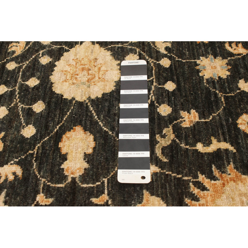 Tapis décoratif noir/beige en laine de conception unique 5 pi 4 po x 7 pi 8 po noué à la main New Age