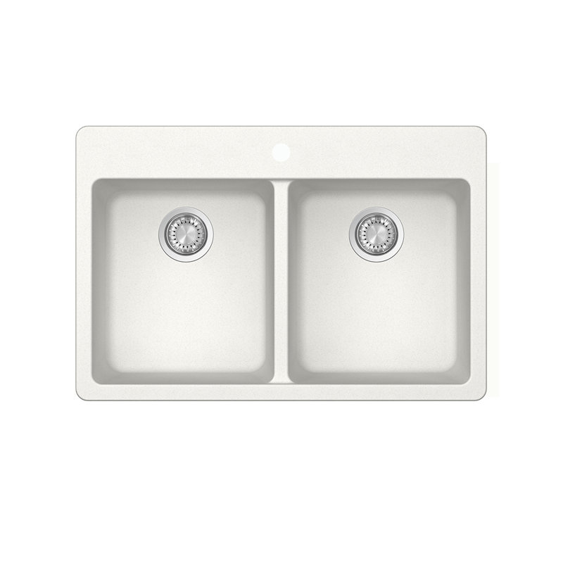 33" Double Even Bowl Topmount Crystagranite Sink White