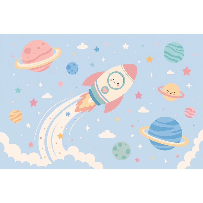 Décoration murale amovible Space Space Rocket Planets, 100 po x 96 po, Texturé non collé