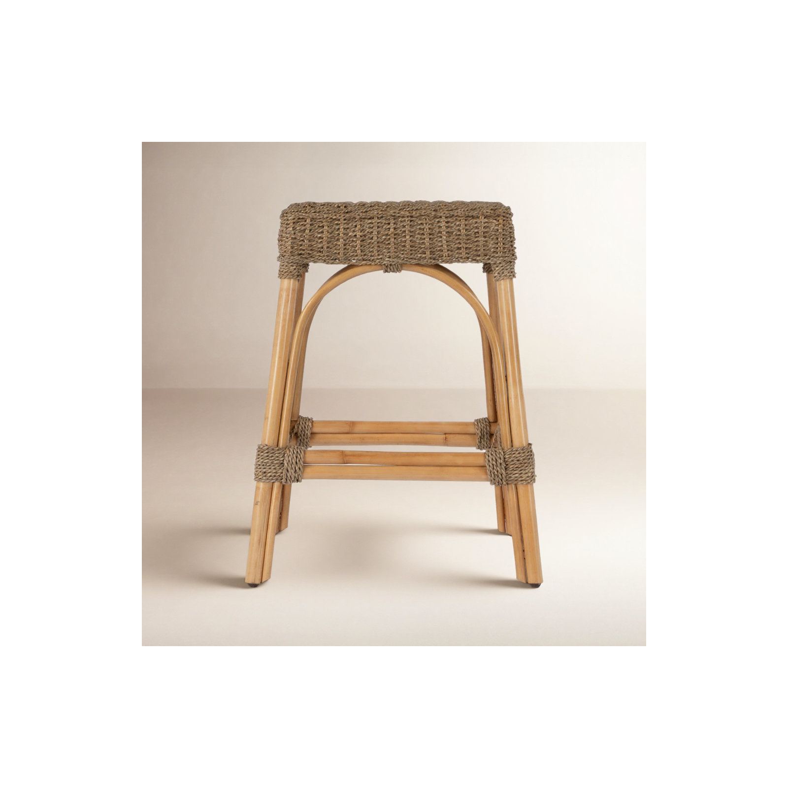 Lennart 24.5" Rectangular Rattan Counter Stool, Khaki Brown