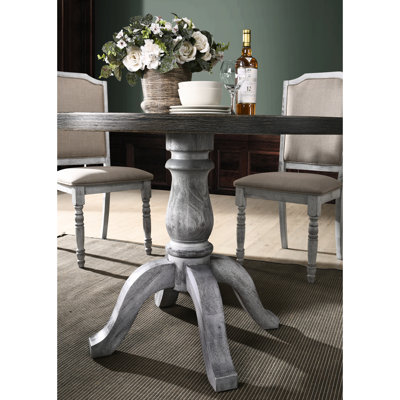 Table de salle à manger à piédestal rond de style l 47,2 po x H 30 po, bois d'hévéa massif, placage de chêne, rustique, sièges pour 4 beauté rustique en bois, avec placage