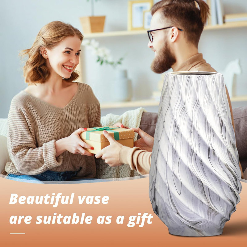 High Ribbed Ceramic Vase