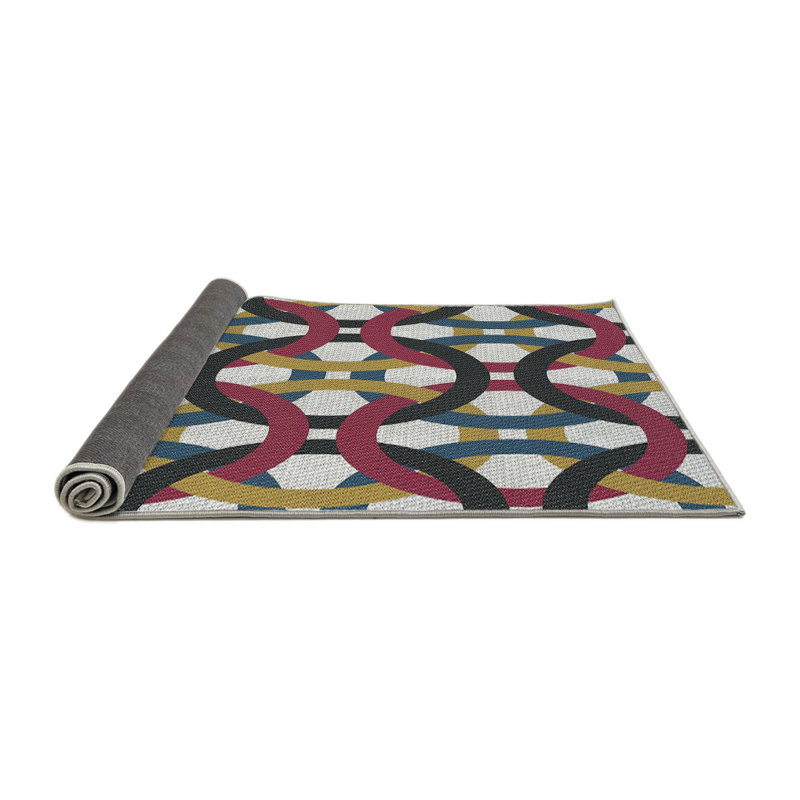 Rose géométrique/jaune/Tapis décoratif bleu, Rond 6 pi