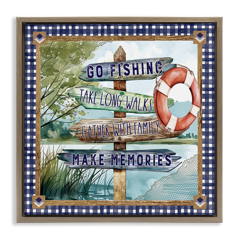 Cadre flottant Plaid Border Lake, design par Nicole DeCamp, Cadre flottant orme Montalcino, H 18 po x l 18 po