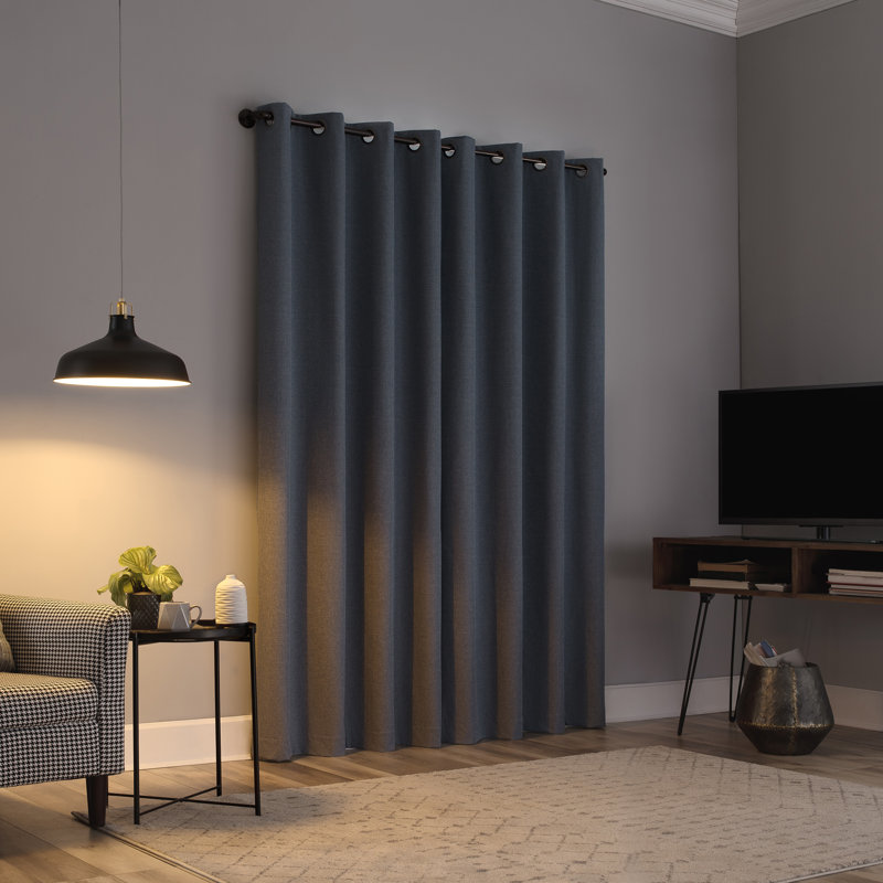 Channing Grid Texture Draft Shield Fleece Insulated 100% Blackout Grommet Curtain Panel, Blue, 50" W x 63" H