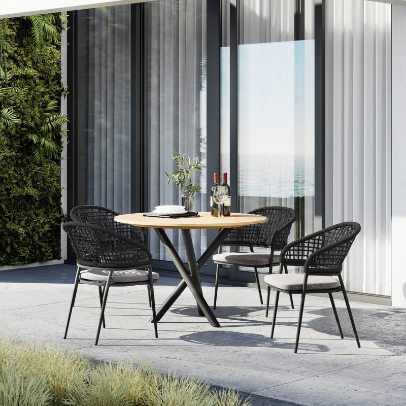 Kiera 4 Seat Round Dining Set, Charcoal