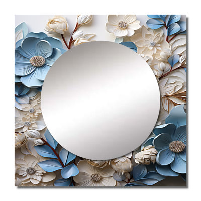 Algimantas - White And Blue Dogwood Flourishing Tranquility Dogwood Square Living Room Wall Mirror Art